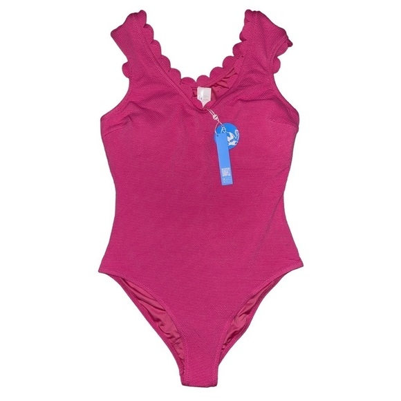 CUPSHE NWT Women's One Piece Scalloped Swimsuit Hot Pink Size Medium - Picture 3 of 9
